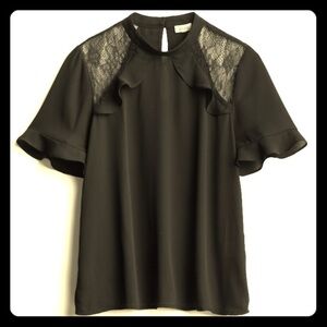 Bird Lace Flutter Sleeve Blouse Size Small black